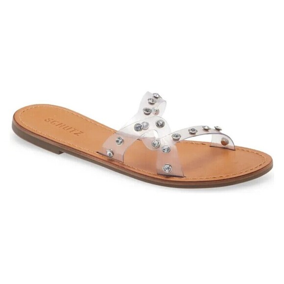 Schutz Womens Clear Studded Cathryn  Slide Flat Sandals Size 9 B - Picture 1 of 7